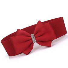 Women's Vintage Bow knot Wide Elastic Stretchy Cinch Belt Waistband Small Red