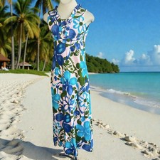 Aloha Authentic Hawaiian Originals Dress Barkcloth Maxi Floral Size Medium