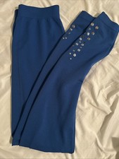 Women's Blue Solid Ankle Leggings Stretch Small-medium