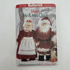 Butterick Sewing Pattern 5179 Crafts Mr Mrs Santa Claus Dolls Outfits VTG UNCUT