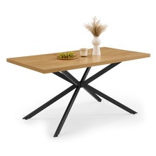 6 Seater Dining Table, Rectangular Natural Wood Effect Kitchen Table, Vonhaus