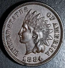 1884 INDIAN HEAD CENT - AU UNC - With LIBERTY & Near 4 DIAMONDS