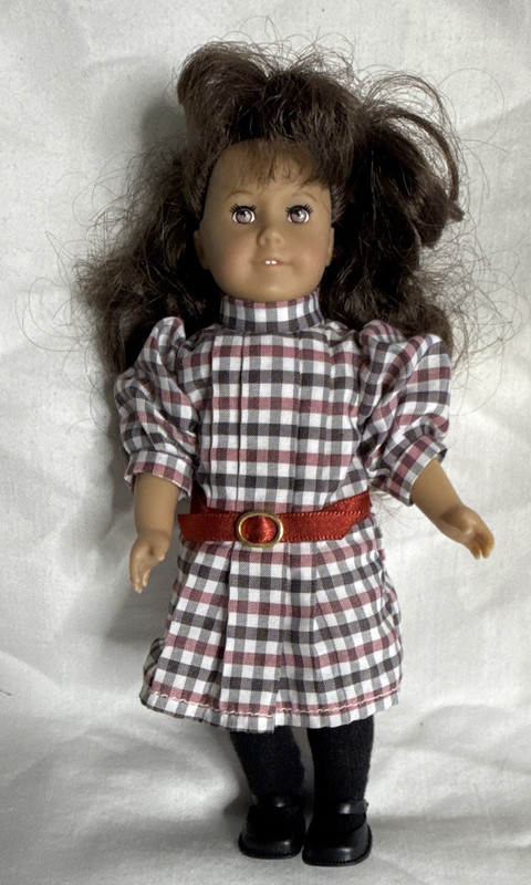 American Girl Samantha AG Mini’s 6” Doll Brown Wavy Hair Plaid Dress Shoes