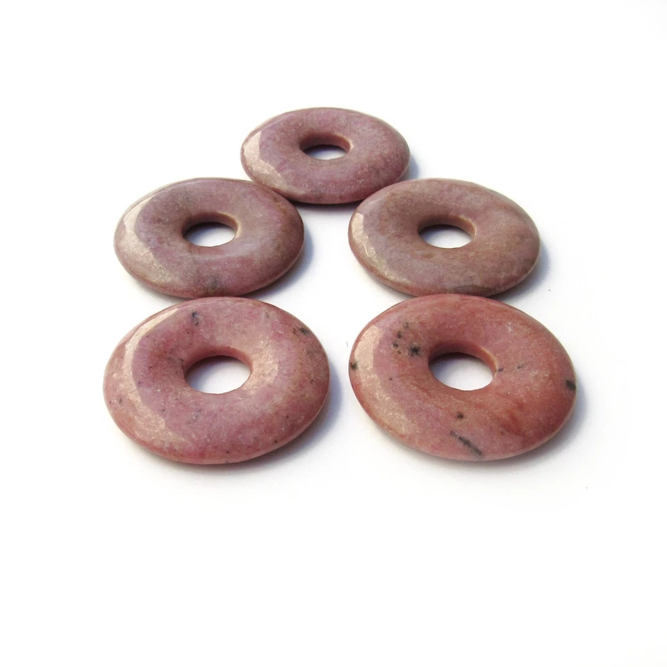 Juego de 5 Piezas Colgante Donut Piedra Rodonita Natural 35mm, Manchas Rosa y Negro Foto 2 de 4