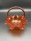 Vtg Fenton Amberina Glass Basket with a Thumbprint Design and cadmium glow.
