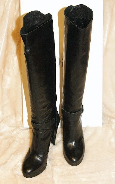 BOTTES HARNAIS HAUTES EN CUIR CAVIAR NOIR NEUF DANS LEUR BOÎTE 40 10 