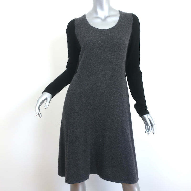 White + Warren Cashmere Colorblock Sweater Dress Black/Gray Size