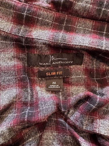 Marc Anthony Plaid Slim Fit Men Button Down Flannel Long Sleeve Shirt Sz M - Picture 3 of 4