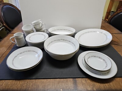 VTG Noritake Corona #6502 Discontinued Dinnerware Floral Scrolls 24 Pieces O3