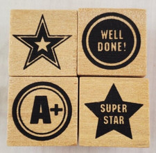 4 Teacher Stamps - Well Done Super Star A Star - Rubber Stamps by Recollections