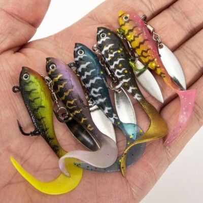 Gummifisch Set mit Box Barsch Hecht Angeln Angelköder Spinnerblatt Jig Raubfisch