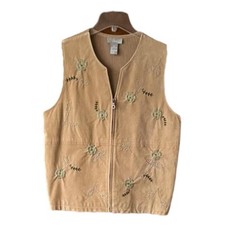 Vintage 90’s Leather/suede Vest Embroidered Vest Womens Size Medium