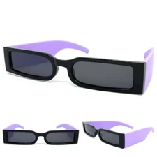 Futuristic Modern Club Rave Party SUNGLASSES Thin Rectangular Black Purple Frame
