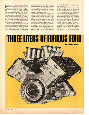 1967 FORD FORMULA 1 DOHC RACING ENGINE ~ ORIGINAL 4-PAGE ARTICLE