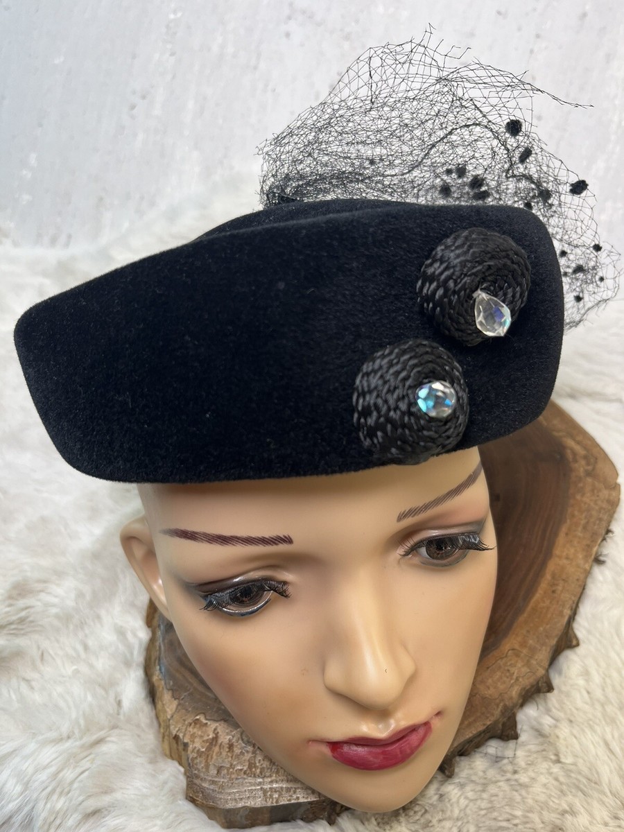 帽子 mister it moi-BLACK Vintage Mister G Hat Women's Black Hat With Jewels Made In