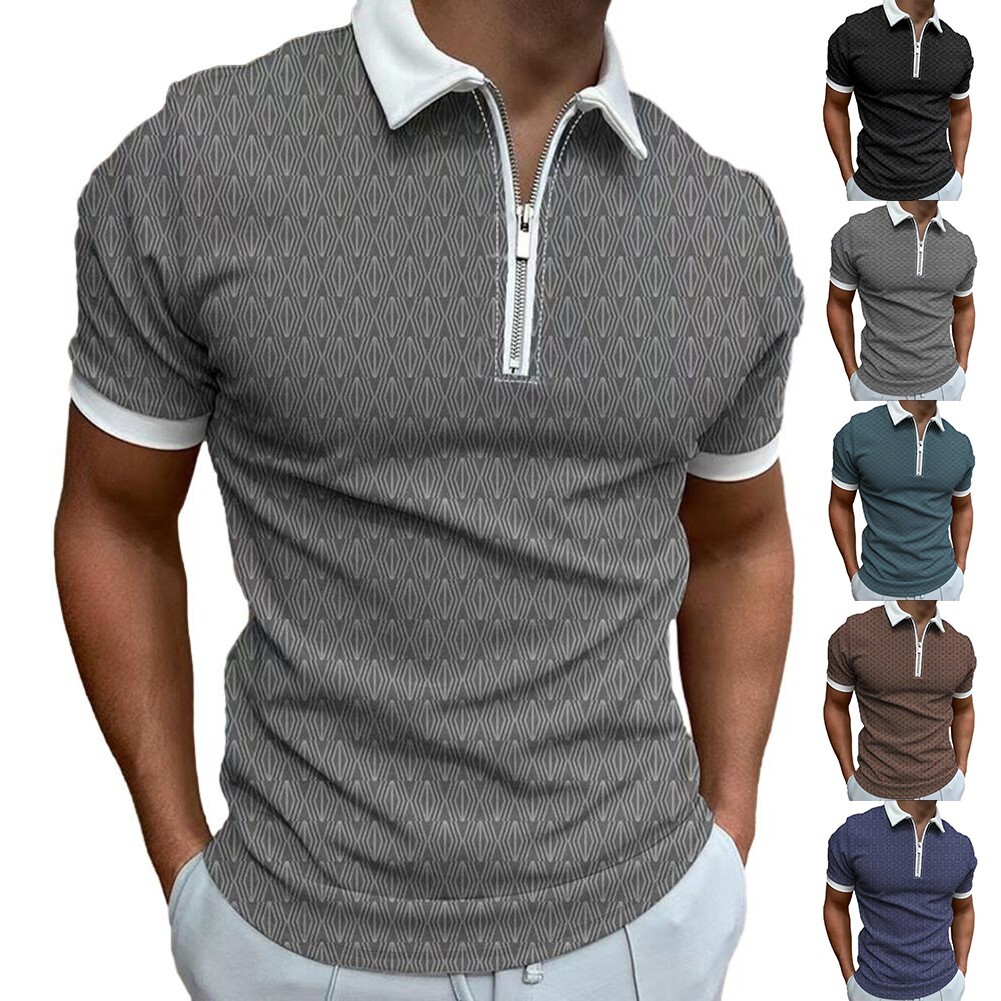 Camisetas de hombre Streetwear media cremallera con cuello de solapa camisa informal estampada