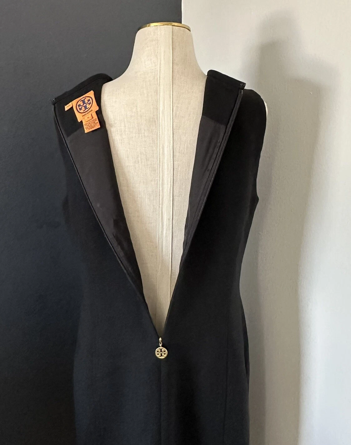 Abito tubino Tory Burch nero senza maniche carriera misto lana foderato taglia 10