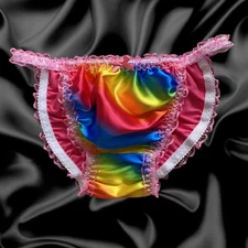 Hotpink Rainbow Satin Frilly Lace Bikini Tanga Underwear Panties Size 10 - 20