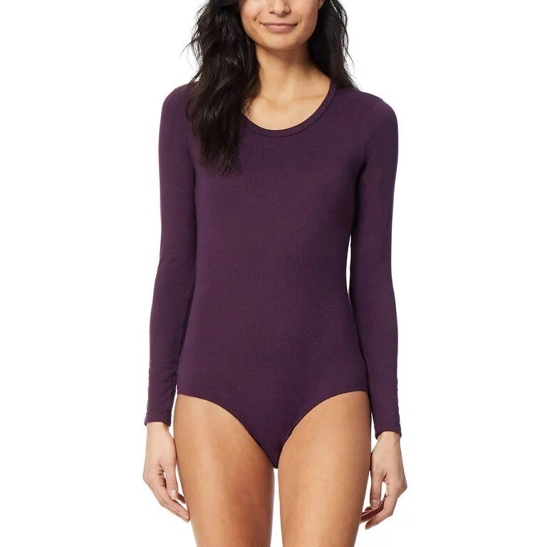 32 Degree Heat Deep Plum Purple Long Sleeve Round Neck Snap
