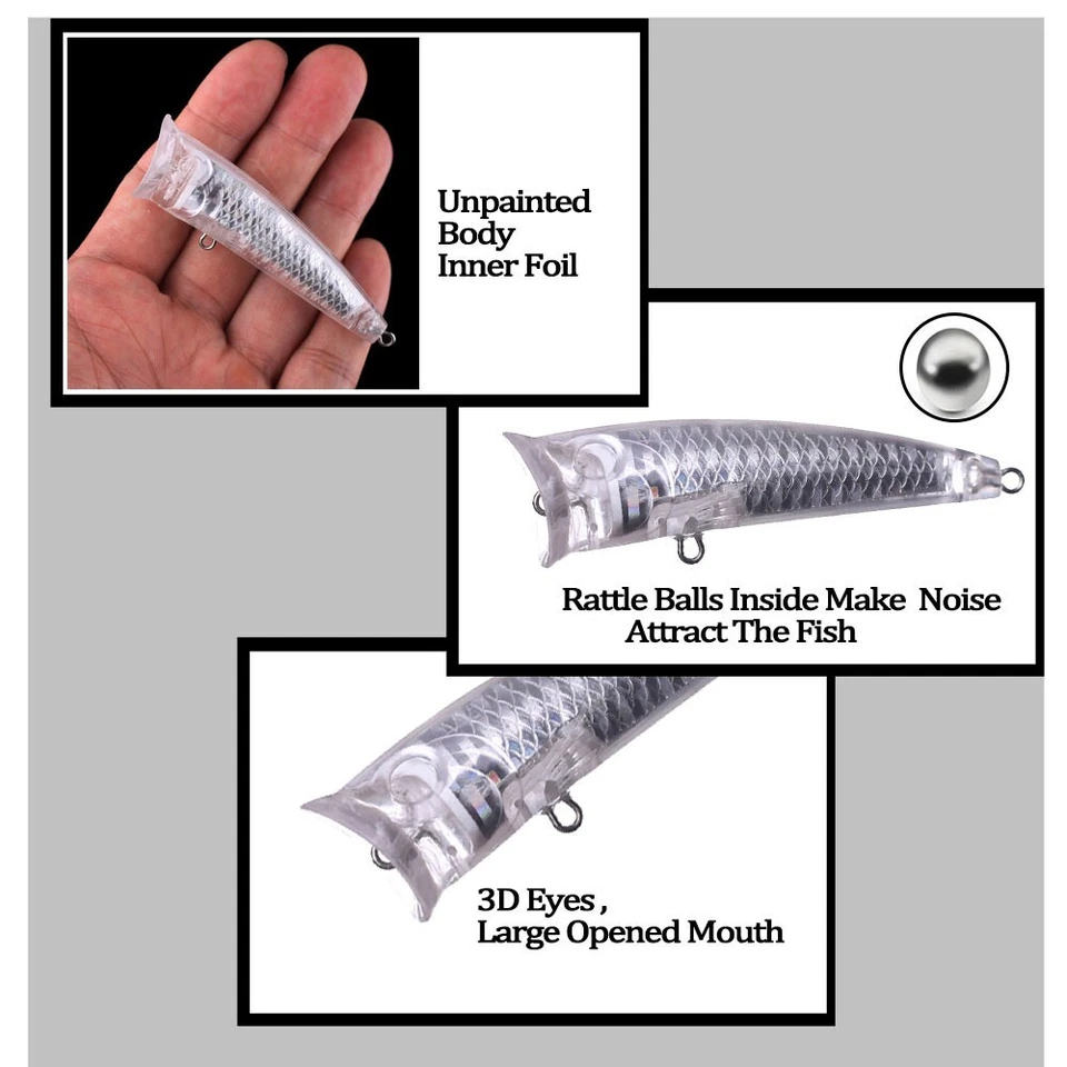 Modelo de señuelo de pesca en blanco cebo holográfico Topwater sin pintar 20 piezas 7,5 cm 9,5 g Foto 4 de 4