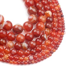 Natural Orange Red Stripe Agate Gemstone Round Loose Beads 6mm 8mm 10mm 12mm 15"