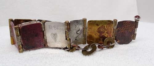 Robin Lee Becker Steampunk Techno Art Sterling Copper Mixed Metal Gems Bracelet - Picture 6 of 12
