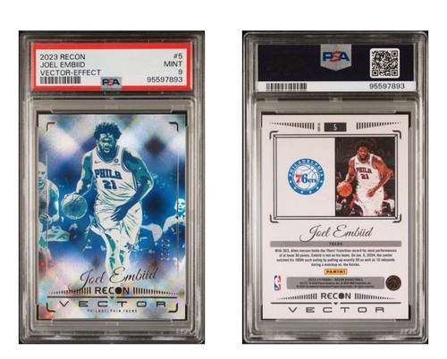 PSA GRADED MINT 9 VECTOR EFFECT #/25 SSP 2023-24 Recon Joel Embiid #5 NBA 76ERS 