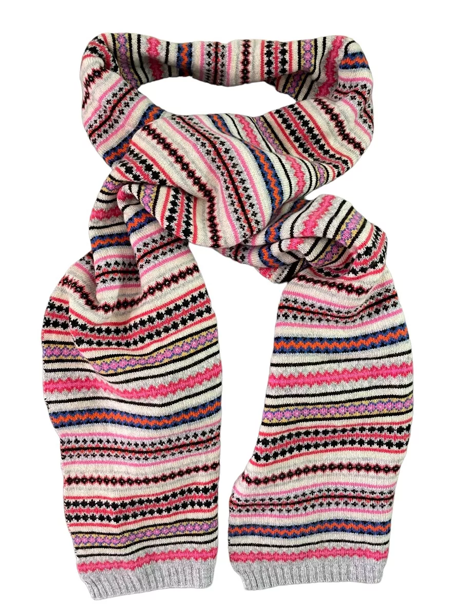 Gap Scarf Crazy Fair Isle Stripe Merino Wool Blend 10 X 70 EUC