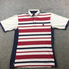 Vintage MECCA Polo Shirt Mens Medium White Red Striped Short Sleeve Logo Hip Hop
