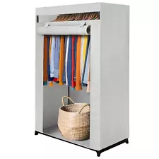 Portable Wardrobe Closet, Large - Premium Metal Hanging Rod with Beige Cover