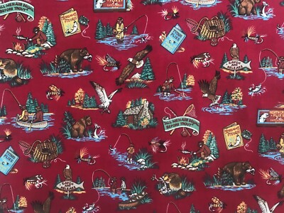 Cotton Quilt Fabric Fishing Joan Kessler 1993 Concord by 1/2 Yard