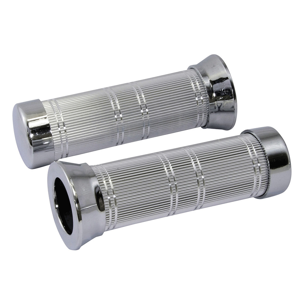 MOTORCYCLE HANDLEBAR GRIPS CLASSIC KNURLED CHROME 22mm LEFT 25mm RIGHT