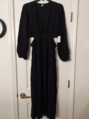 OLD NAVY BLACK OPEN ON SIDES OF WAIST LONG SLEEVED MAXI DRESS SIZE L PETITE  NEW | eBay