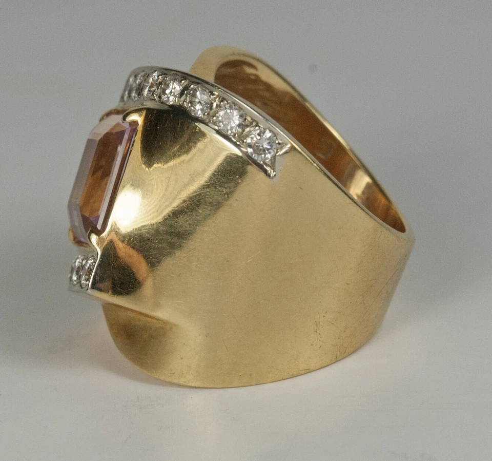 Anillo de diamantes y piedras preciosas de 5 quilates de kuncita rosa transparente natural 18 k alrededor de 1980 Foto 4 de 4