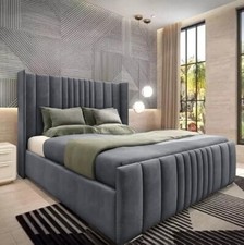 Image of Ottoman Bed Winged Plush Velvet New York Divan Storage Double & King Size Bed