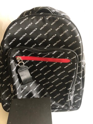 Nautica Logo Backpack black with zippered red front pocket incl key tag 16  in