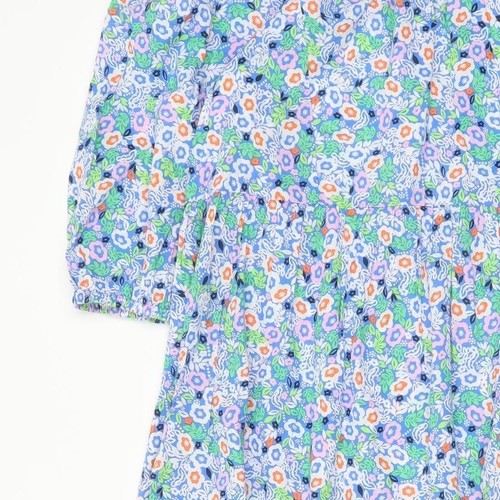 Marks & Spencer Womens Blue Floral Cotton Blend A-Line Size 12 Tie - Picture 7 of 10
