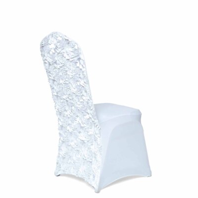 White Satin Rosette SPANDEX Stretchable Banquet CHAIR COVER