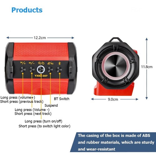 Portable HIFI Bluetooth Speaker Stereo For Dewalt For Makita 18V Li-ion Battery - Picture 5 of 17