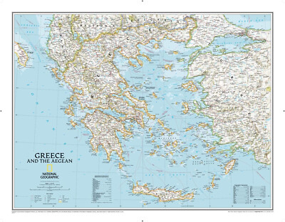 Greece Map National Geographic Classic Wall Laminated 77x60 cm (30.25x23.5in)