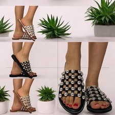 WOMENS  SUMMER STUDDED  SLIP ON SLIDERS