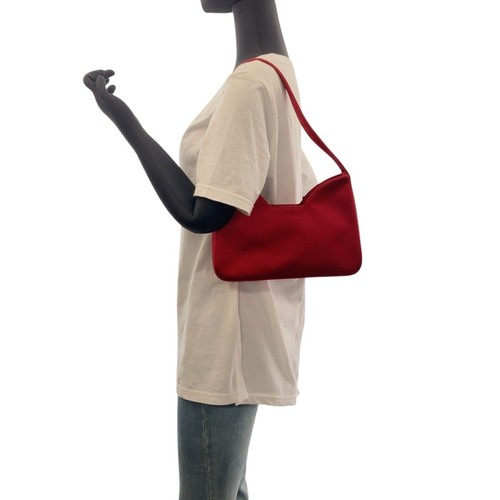 PRADA Triangle with logo Shoulder Bag Red SilverHardware Satin - 第 5/10 張圖片
