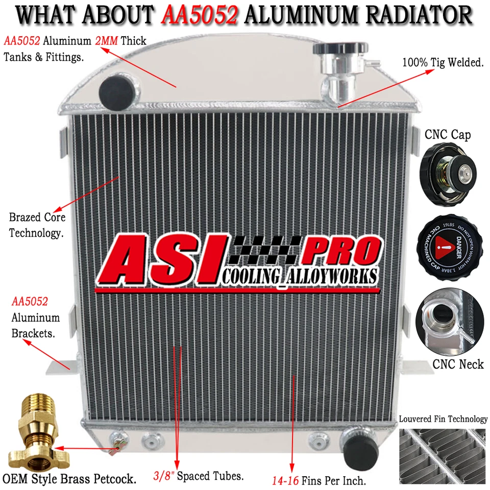 Ventilador de cubierta de radiador de 4 filas apto para motor Ford Modelo T 1917-1927 Chevy V8 Foto 2 de 4