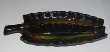 b1 Vintage Ceramic Glazed Ashtray Leaf-Shaped Maurice Made in USA Brown Orange