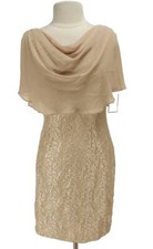 Jessica Howard Women Sheath Floral Lace Dress Size 12 Beige Ruffle Sleeve 160P