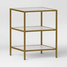 Faux Marble and Metal Accent Table Gold - Threshold: Brushed Gold Frame,