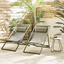 Corsica 2 x Metal & Textilene Fabric Deck Chairs