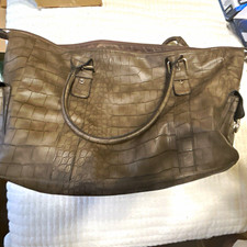 Bueno Brown Croc Embossed Faux Leather Satchel, Silver HW, Zip, Lined LARGE BAG