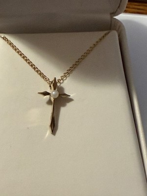 Vintage Marvel 14K Gold Filled Cross  Pendant With Pearl 18'' Chain
