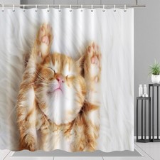 Cute Relaxing Orange Kitten Shower Curtain Kid's Bathroom Decor with Hooks